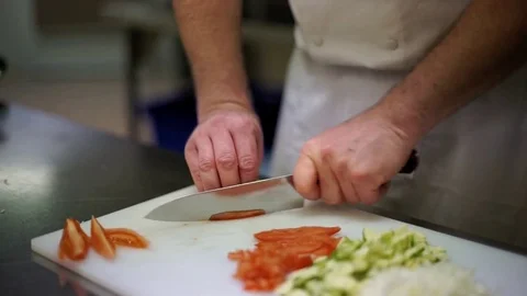 Chef Chopping Vegetables Stock Footage 72922571