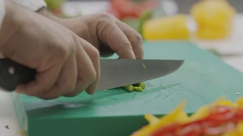 Chef Chopping Vegetables Slow Motion 16 Stock Footage 123089392