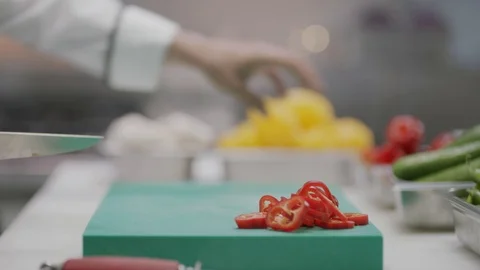 Chef Chopping Vegetables Slow Motion Stock Footage 123089549
