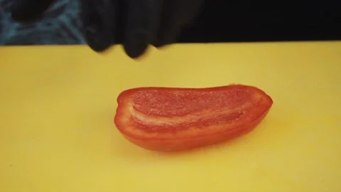 The chef chops the bell peppers Stock Footage 88717312