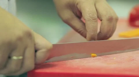 Chef chops vegetables Stock Footage 58520309