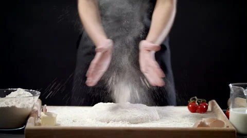 Chef Clapping Her Hands Filled With White Flour, Baker Working With Flour Stock Footage 170239362
