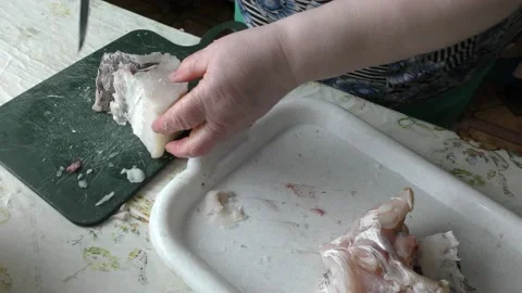 The chef is cleaning the cod fish.  healthy food concept 스톡 동영상 136637031