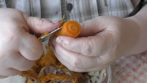The chef cleans with a knife with a special knife Stock Footage 166334759