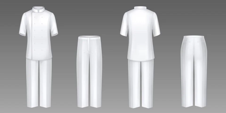Chef clothes, white jacket and pants, cook uniform Stock Illustration