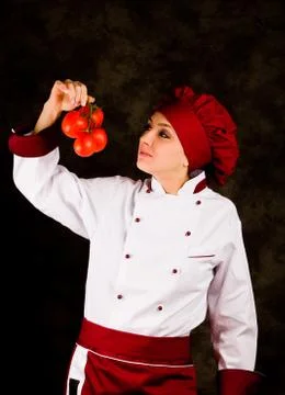 Chef is controlling tomato quality Stock Photos