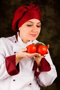 Chef is controlling tomato quality Stock Photos