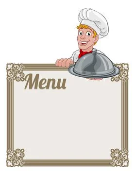 Chef Cook Baker Cartoon Man Menu Sign Background Stock Illustration