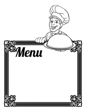Chef Cook Baker Cartoon Man Menu Sign Background Stock Illustration