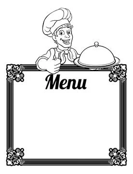 Chef Cook Baker Cartoon Man Menu Sign Background Stock Illustration