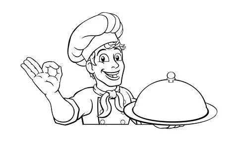 Chef Cook Baker Man Cartoon Peeking Over Sign Stock Illustration