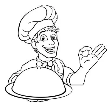 Chef Cook Baker Man Cartoon Peeking Over Sign Stock Illustration