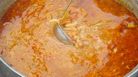 Chef cook borsch in a cauldron, close up, slow motion 2 Stock-Footage 66003560
