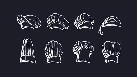Chef, cook caps set. Vector engraving, sketch Stock Illustration