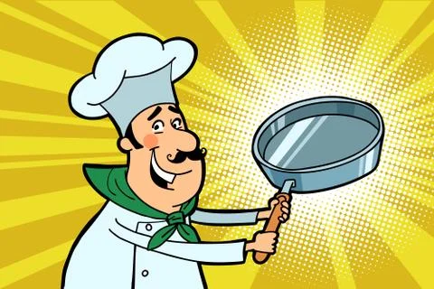 Chef cook character with a frying pan Stock Illustration