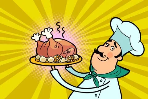 Chef cook character with roast poultry Stock Illustration