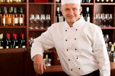 Chef cook confident professional posing restaurant 写真素材