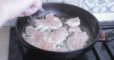 Chef cook a fillet in the pan Stock Footage 125620622