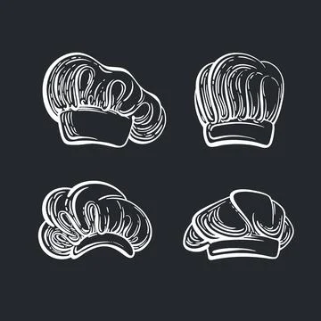 Chef, cook hat engraving Vector symbol White chalk Stock Illustration