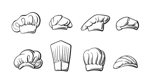 Chef, cook hats set. Vector symbol. Outline sketch Stock Illustration
