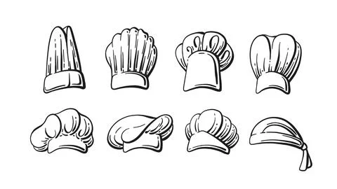 Chef, cook hats set. Vector symbol. Outline sketch Stock Illustration