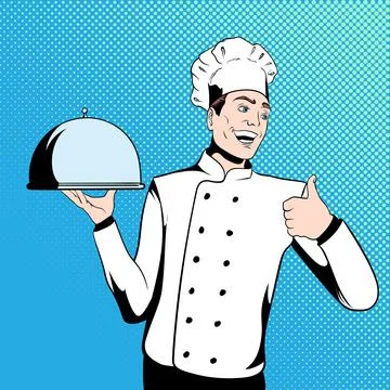 Chef cook holds a tray Stock Illustration