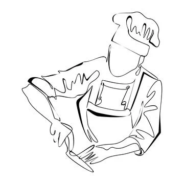 Chef cook line art vector illustration isolated on white background Stock Illustration