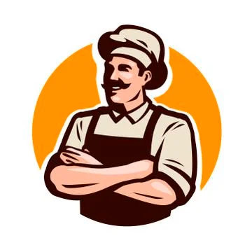 Chef, cook or baker logo. Cafe, restaurant, menu concept. Cartoon vector Stock Illustration