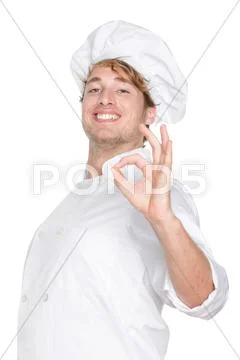 Chef cook or baker showing hand sign for perfection and excellency Stock Photos