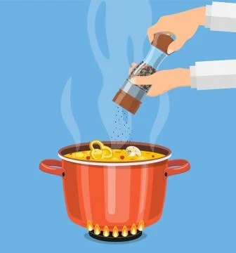 Chef cook with pepper mill and boiling pot Stock-Illustration