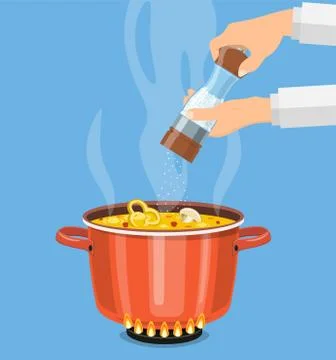 Chef cook with pepper mill and boiling pot Stock-Illustration