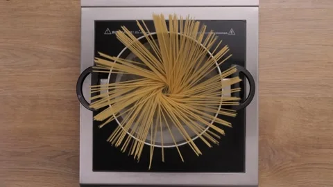 Chef Cook Puts Down A Spaghetti In A Steel Pot Preparing Italian Food. Part 1 Stock Footage 163885255