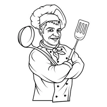 Chef cook standing in a different pose. Chef in uniform. Cook logo. Chef Hat. Stock Illustration