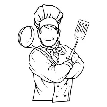 Chef cook standing in a different pose. Chef in uniform. Cook logo. Chef Hat. Stock Illustration