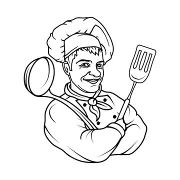 Chef cook standing in a different pose. Chef in uniform. Cook logo. Chef Hat. Stock Illustration