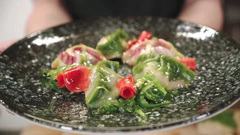 Chef cooked gyoza. Stock Footage 147571866