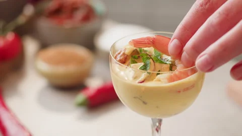 Chef cooking ceviche, leche de Tigre, traditional peruvian food, ceviche on Stock Footage 247142030