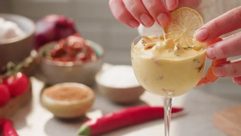 Chef cooking ceviche, leche de Tigre, traditional peruvian food, ceviche on Stock Footage 254116845