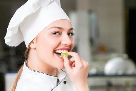 Chef Cooking, Cutting and preparing next plate Stock Photos