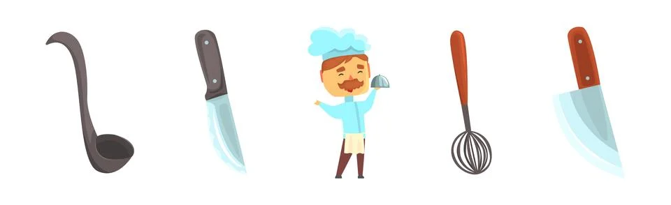 Chef Cooking Different Object and Item Vector Set Stock Illustration
