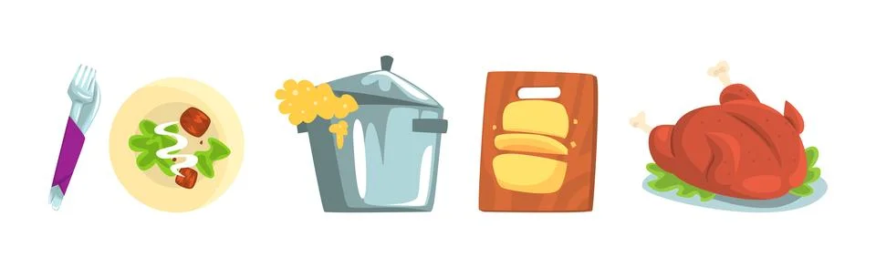 Chef Cooking Different Object and Item Vector Set Stock Illustration