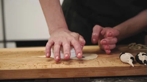 Chef cooking dumplings with meat. Stock Footage 147005072