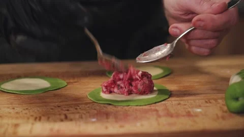 Chef cooking dumplings with meat. Stock Footage 147306705