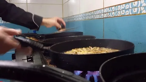 Chef Cooking Fried Fish On Pan Stock Footage 83347838