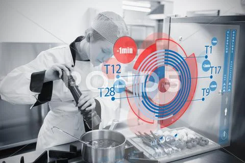 Chef cooking with futuristic interface Stock Photos