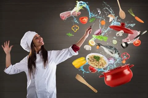 Chef  cooking with harmon Stock Photos