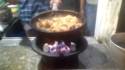 Chef Cooking A Indian Dish Fried Chicken at Restaurant Stock Footage 162659679