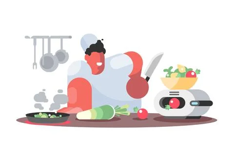 Chef Cooking in Kitchen Stock Illustration