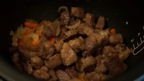 Chef cooking pilaf. Cooking process. National food. Rice and meat. Pilau Stock Footage 100079884