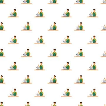 Chef cooking seamless pattern on white background Stock Illustration